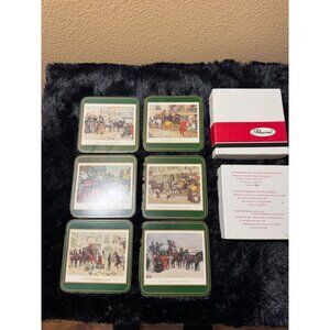Set Of 6 Vintage Pimpernel  Cork Back Coasters Dickensian Scenes In Original Box